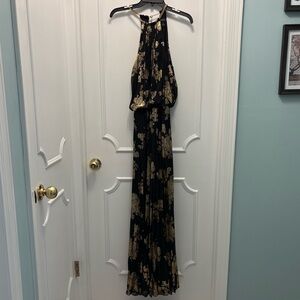 Black and gold halter maxi dress